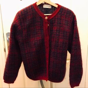 Vintage Plaid Mohair Mixed Thick Cardigan, Size M